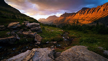 Glacier NP, Montana, clouds, trees, sky, rocks, usa HD wallpaper