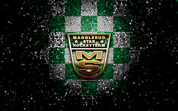 HC Manglerud, glitter logo, Fjordkraft-ligaen, green white checkered background, hockey, Eliteserien, norwegian hockey team, Manglerud logo, mosaic art, Manglerud, Norway, Manglerud Star Ishockey HD wallpaper