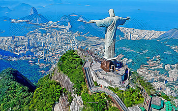 Christ the Redeemer, statue, Rio de Janeiro, Brazil, , vector art, Christ the Redeemer drawing, creative art, Christ the Redeemer art, vector drawing, Rio de Janeiro panorama, Rio de Janeiro cityscape HD wallpaper