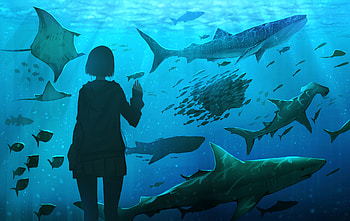 Art, Girl, Underwater World, Aquarium, Fish HD wallpaper