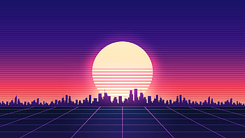 Retrowave City Sunrise Grid , retrowave, synthwave, artist, artwork, digital-art HD wallpaper