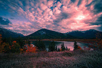 Nature, Sunset, Mountains, Lake HD wallpaper