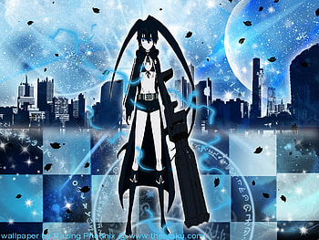 Black Rock Shooter, checkered, city, twintail, cute, beautiful, brs, wind, pretty, cool, sky, blaze blue fire HD wallpaper