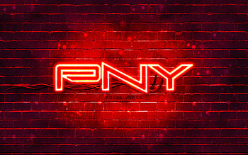 PNY red logo, , red brickwall, PNY logo, brands, PNY neon logo, PNY HD wallpaper