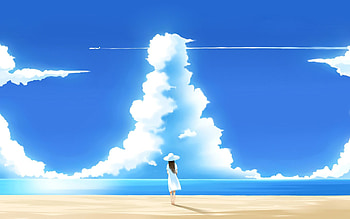 Anime, Beach, Girl, Figure, Hat HD wallpaper