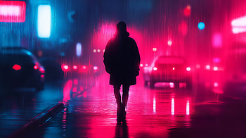 Neon Noir: A Exploration of Rain-Soaked Streets, neon, silhouette, rain, night HD wallpaper