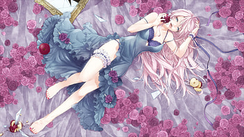 Megurine Luka, awesome, rose petals, artistic, nice, digital, cg, petals, flower, aqua eyes, sexy, white, art, thigh highs, hot, girl, singer, aqua, pink hair, anime girl, anime, pretty, megurine, virtual, blue, luka, black, song, cute, vocaloid, dress, beauty, rose, music, vocaloids, thighhighs, amazing, stunning, barefoot, program, beautiful, diva, pink, red, cool, idol HD wallpaper