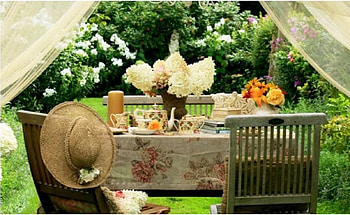Tea in lilacs garden, lilacs, garden, flowers, tea time HD wallpaper