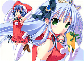christmas anime, blue, anime, green, red, cute, girls HD wallpaper