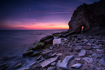 Coast, arch, rocks, nature, night, sky HD wallpaper