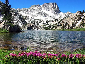 Crown Lake, sky, flowers, lake, mountain HD wallpaper