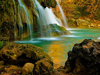 Nature beauty, reflection, fall, waterfall, nature, rocks, beauty, stones HD wallpaper