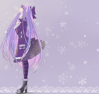 stocking, purple, blue eyes, purple hair, long hair, merry chrismas, dress HD wallpaper