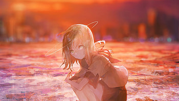 Anime Angel Girl Sitting , anime-girl, anime, artist, artwork, digital-art HD wallpaper