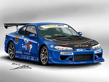 nissan skyline, blue, black, race modified, two seater, silver alloys, sponsorship HD wallpaper