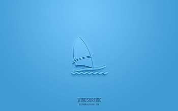 windsurfing 3d icon, blue background, 3d symbols, windsurfing, sport icons, 3d icons, windsurfing sign, sport 3d icons HD wallpaper