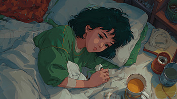 Ultra of a Woman Feeling Sick and Resting in Bed, woman, Anime, girl, bed, anime girl HD wallpaper