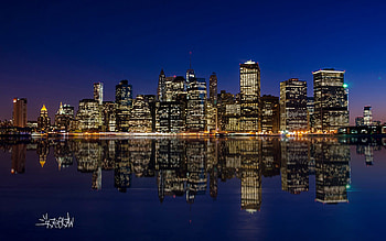 Manhattan Night Skyline, world, manhattan, lights, water, sky, buildings HD wallpaper