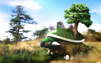 Torterra, cute, beauty, scenery, 3d, cg, scenic, , scene, beautiful, monster, tree, plant, anime, nature, creature, forest, realistic, pokemon HD wallpaper