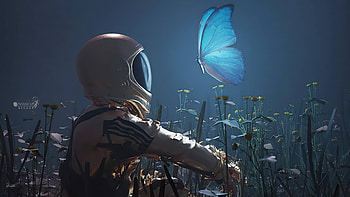 Astronaut Hope , astronaut, butterfly, artist, artwork, digital-art HD wallpaper