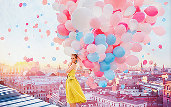 Girl With Balloons , girls, model, graphy, balloons HD wallpaper