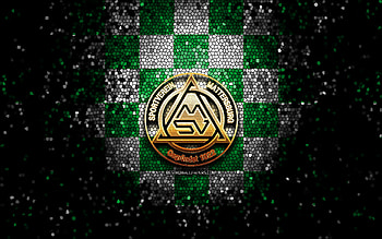 Mattersburg FC, glitter logo, Austrian Bundesliga, green white checkered background, soccer, austrian football club, Mattersburg logo, mosaic art, football, SV Mattersburg, Austria HD wallpaper