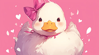 Charming Duck with Bow, cute, duck, pink anime, pink, cartoon HD wallpaper