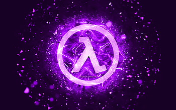 Half-Life violet logo, , violet neon lights, creative, violet abstract background, Half-Life logo, games logos, Half-Life HD wallpaper