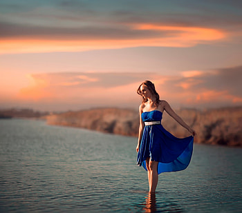 Blue Mood, girl, sky, mood, Blue HD wallpaper