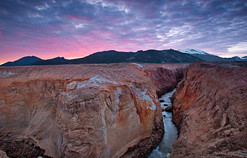 Canyon Volcano, river, scene, landscape, , canyons, clouds, nature, sky, mountains, sunset, stream HD wallpaper