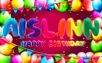 Happy Birtay Aislinn, , colorful balloon frame, Aislinn name, purple background, Aislinn Happy Birtay, Aislinn Birtay, popular american female names, Birtay concept, Aislinn HD wallpaper