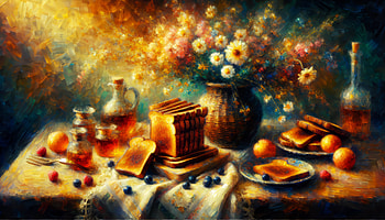 Artistic Toast Delight, toast, still life, flower, food, painting HD wallpaper