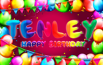 Happy Birtay Tenley, , colorful balloon frame, Tenley name, purple background, Tenley Happy Birtay, Tenley Birtay, popular american female names, Birtay concept, Tenley HD wallpaper