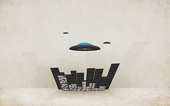 City, Vector, Minimalism, Ufo, Plates, Cymbals, Minimal Walls, Flying HD wallpaper