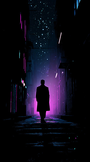 Midnight Walker — Neon Alley , man, alley, city night, silhouette, neon HD phone wallpaper