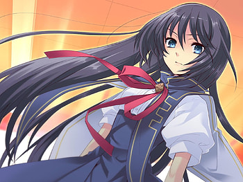 Mayuri, blue eyes, anime, ribbon, girl, school uniform HD wallpaper