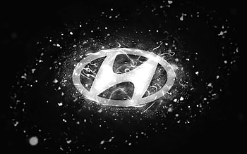 Hyundai white logo, , white neon lights, creative, black abstract background, Hyundai logo, cars brands, Hyundai HD wallpaper