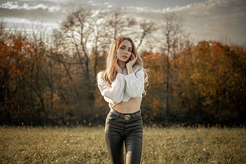 Girl Rocking Leather Jacket White Top Outdoors, leather, jacket, outdoor, girls, model HD wallpaper
