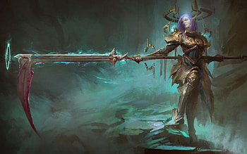 Fantasy girl, purple, pink, fantasy, art, green, weapon, girl, woman HD wallpaper