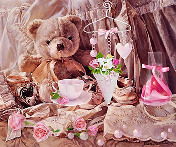 teddy and roses, birtay, teddybear, romantic, roses HD wallpaper