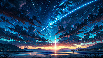 Anime sky with shine star, Anime, star, river HD wallpaper