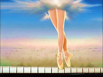 The dance, dance, clouds, piano keys, sky, ballerina HD wallpaper