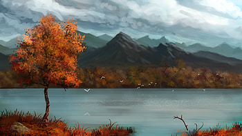 Autumn and the lake, fall, autumn, nature, mountains, calm, lake, tree HD wallpaper