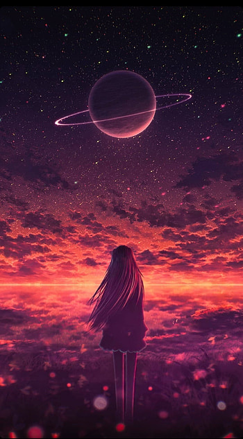 Girl watching sky, saturn HD phone wallpaper