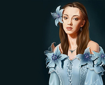 Pretty Girl in Blue, blue, girl, flowers, pretty HD wallpaper