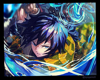 Giyuu Tomioka, electric blue, art, kimetsu no yaiba, character sign aquarius, anime HD wallpaper
