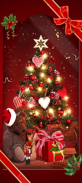 Christmas gift Tree, holiday ornament, red, Luxury, Ribbon, festival, Premium HD phone wallpaper