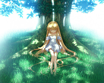 Sleeping Beauty, blond hair, shadow, shade, blonde, cute, sleeping, long hair, dress, nice, blonde hair, female, sleep, sundress, sweet, blond, girl, grass, tree, kawaii, anime girl, plant, anime, pretty, field, light, lovely HD wallpaper