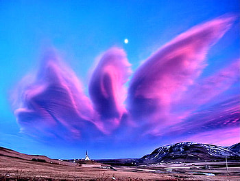 Marvelous mother nature, blue, formation, sky, pink clouds, land, mountain HD wallpaper