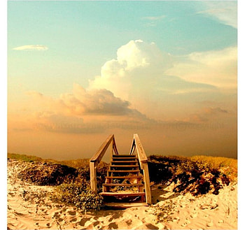 Stairway to heaven, blue, wooden, stairway, , , stairs, pic, heaven, clouds, wall, sky, graph HD wallpaper